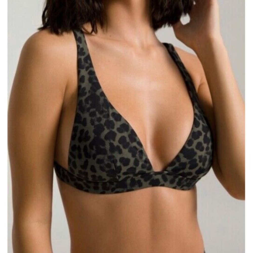 Good American Bikini Women's Sz 3 Green Leopard Print Sexy Swim Top $59 Nwot